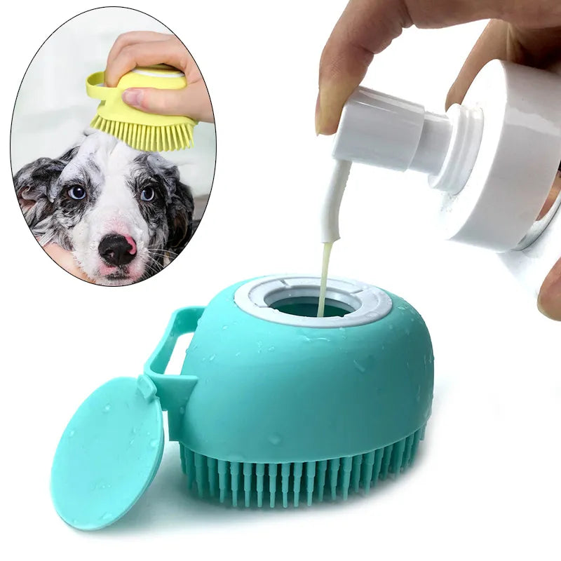 2-in-1 Silicone Pet Bath Massage Brush with Shampoo Container